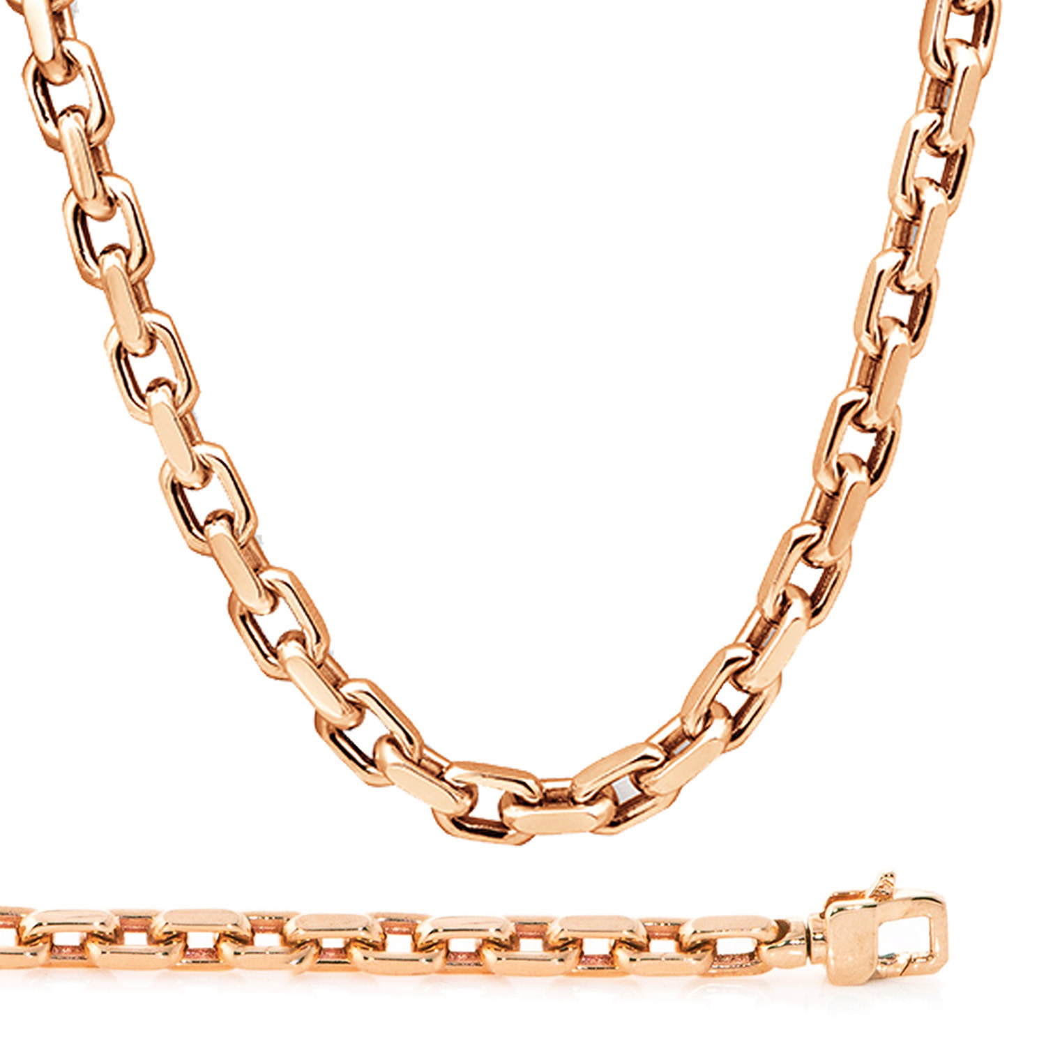 14K Rose Gold 13mm Handcrafted Rolo Chain Necklace 24 Inches